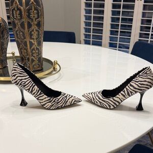 Vince Camuto Black and White Zebra-Print Pointed Heels